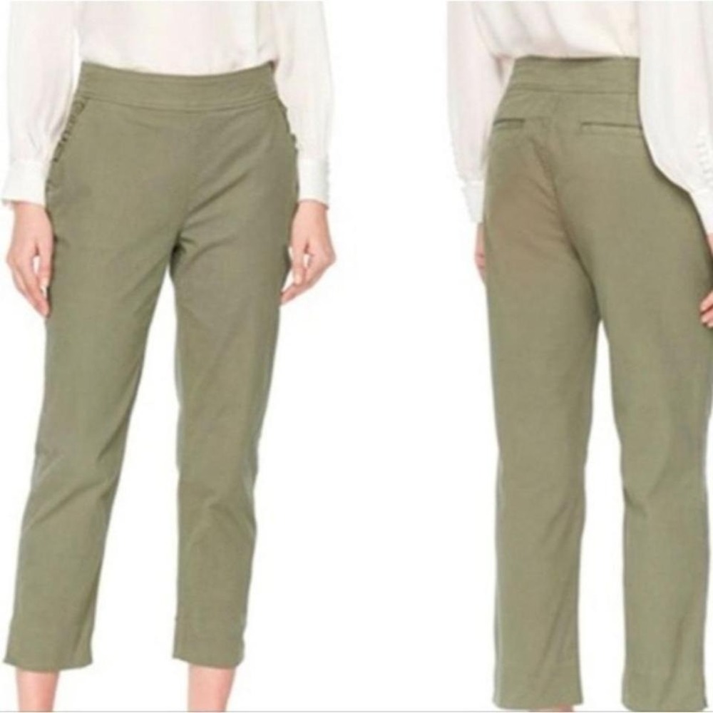 Kate Spade Olive Green Side Zip Cropped Pants Ruffle Pockets Size 0